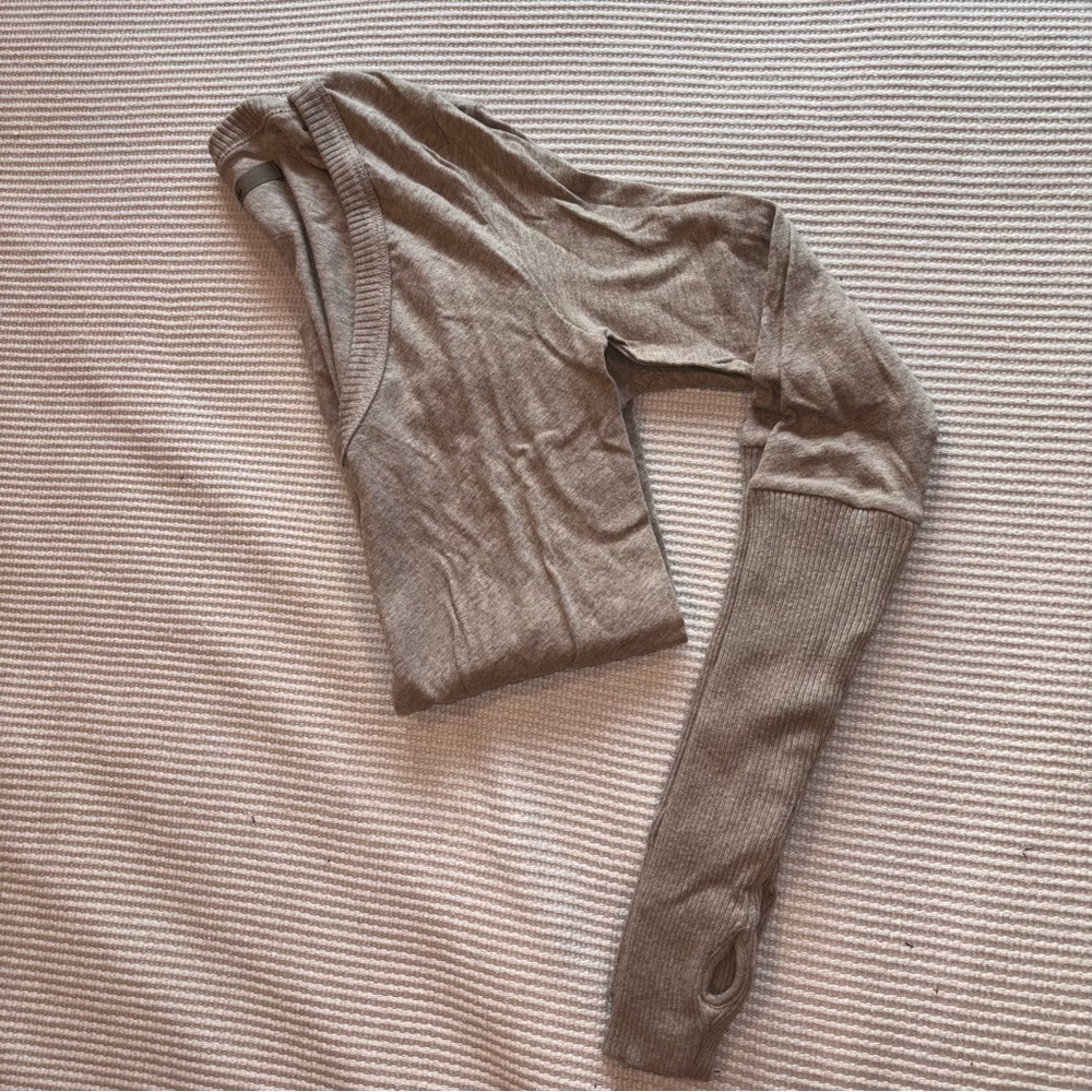 Enza Costa First Layer Cuffed V Neck in Beige - Picture 2 of 4